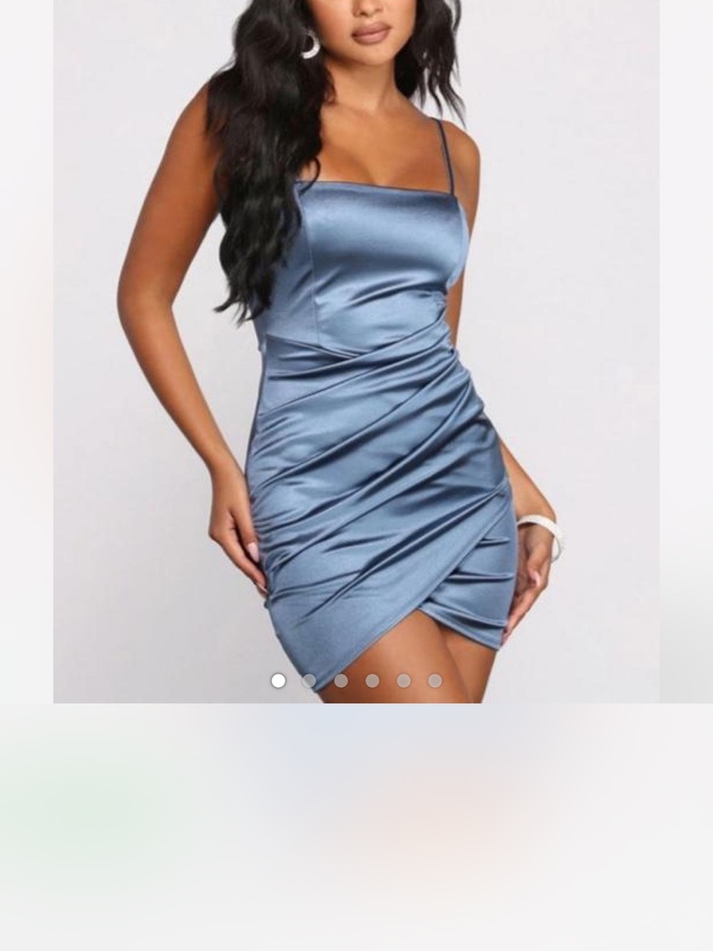 Windsor Steel Blue Satin Spaghetti-Strap Ruched Mini Dress